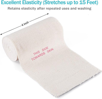 Pack of 2 White Cotton Elastic Bandage with Hook Closure on Both Ends