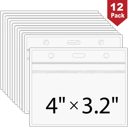 12Packs Heavy Duty Horizonal ID Card Badge Holder 2.5”x3.1”, Clear Plastic Name Tag Badge Holder Waterproof with Resealable Zip Type Suitable for Office Worker Doctor Nurse