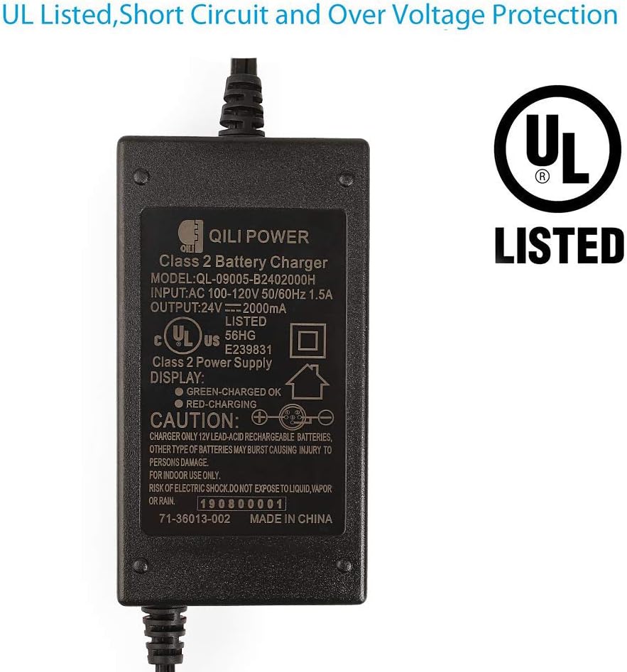 LotFancy 24V 2A Battery Charger for Electric Scooter, Wheelchairs, for Jazzy Power Chair, Pride Mobility, Shoprider, Drive Medical, Bladez, Elite Traveller, Schwinn, Currie, iZip, eZip Mountain Trailz