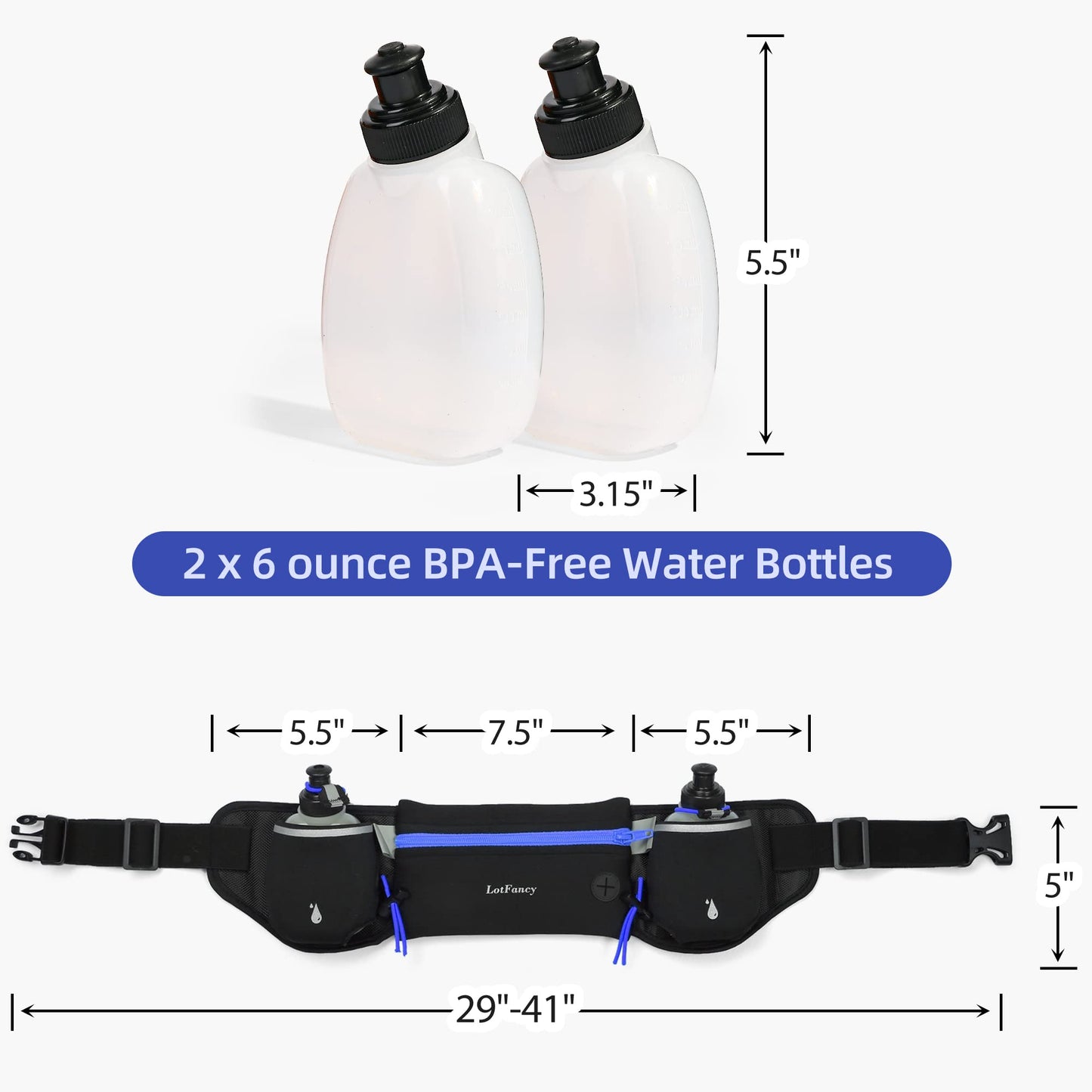 LotFancy Running Belt with Bottle Holder, Hydration Belt for Women Men, Fuel Marathon Waist Pouch for Runners, Reflective Fanny Pack for Any Phone Size