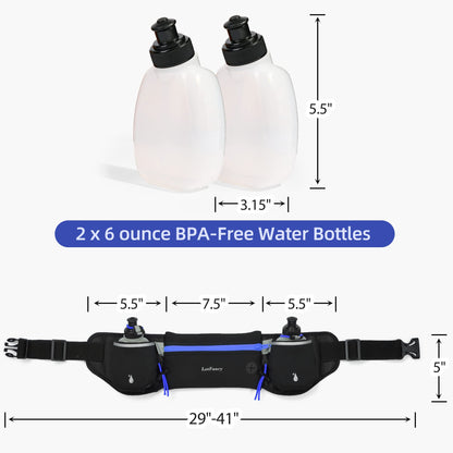 LotFancy Running Belt with Bottle Holder, Hydration Belt for Women Men, Fuel Marathon Waist Pouch for Runners, Reflective Fanny Pack for Any Phone Size