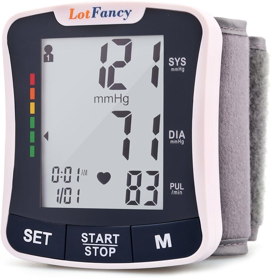 LotFancy Wrist Blood Pressure Monitor, Automatic Digital Blood Pressure Machine, BP Cuff (5.3”-8.5”), 2 Users, 120 Memory, Home BP Gauge for Irregular Heartbeat Detection