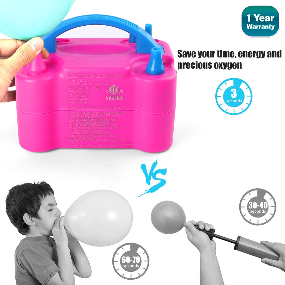 LotFancy Balloon Air Pump Electric, 110V-120V AC 600W Balloon Inflator Pump, Dual Nozzle Balloon Filler Blower for Christmas Balloon Garland Arch, Balloon Column Stand Decoration, ETL Approved