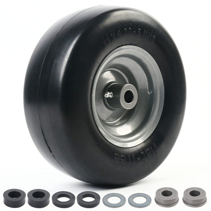 LotFancy 11x4.00-5” Flat Free Lawn Mower Tire and Wheel, 3/4" or 5/8" Bushings, 3.4"-4"-4.5"-5" Centered Hub