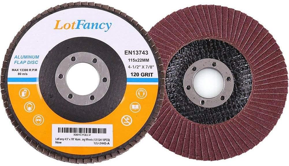 LotFancy Flap Disc 4 1/2 Inch, 10PCS, 120 Grit Grinding Sanding Wheels for Angle Grinder, Aluminum Oxide Abrasive, Type #27, 4.5 x 7/8in