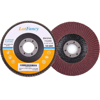 LotFancy Flap Disc 4 1/2 Inch, 10PCS, 120 Grit Grinding Sanding Wheels for Angle Grinder, Aluminum Oxide Abrasive, Type #27, 4.5 x 7/8in