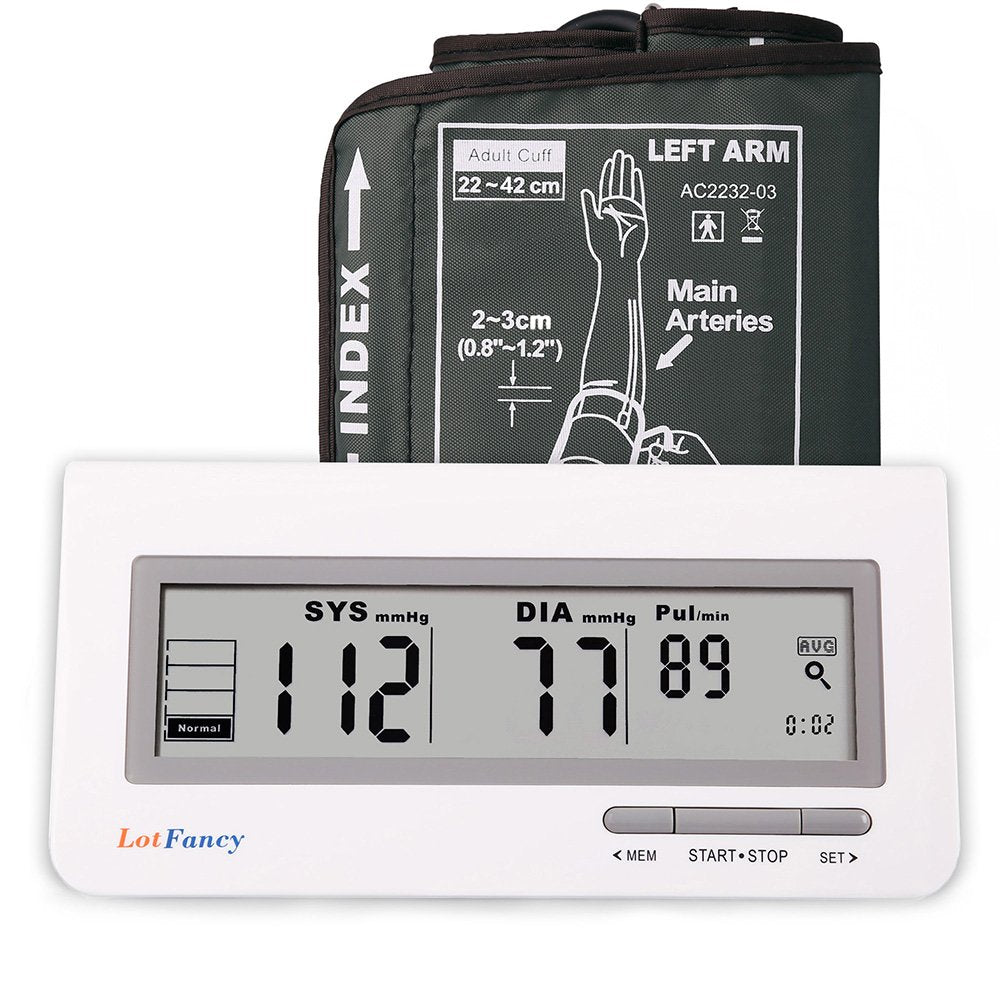 LotFancy FDA Approved Auto Digital Arm Blood Pressure Monitor,Large LCD Display,Irregular Heartbeat Detection, 60 Records,Average Latest 3 Records
