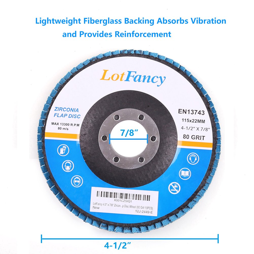 LotFancy 80 Grit Flap Discs, 4.5 Inch Sanding Grinding Wheels, 10PCS, Zirconia Alumina Abrasive