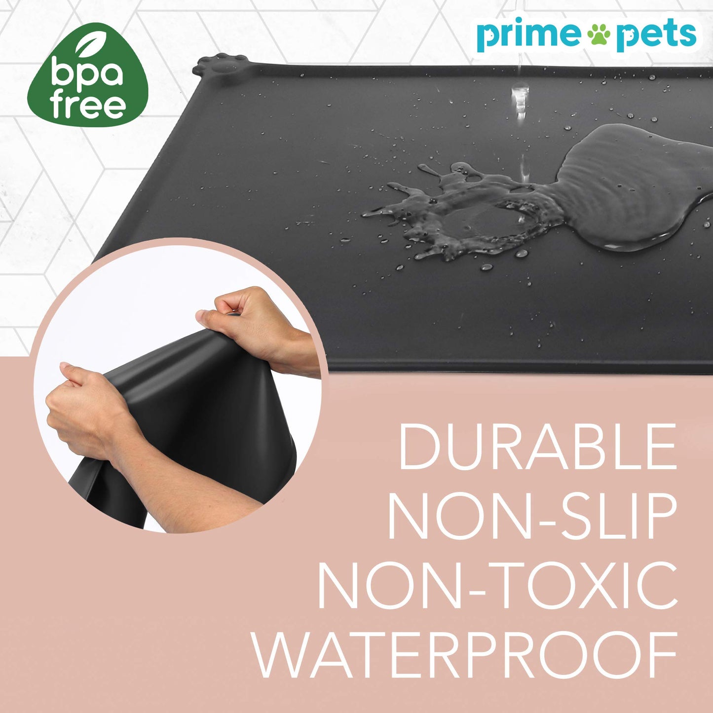 Silicone Cat Dog Food Mat, L (18.5" x 11.8"), Waterproof Pet Feeding Mat with Lips, Non-Slip Dog Bowls Mat for Food and Water, Pet Placemat for Small Medium Pets