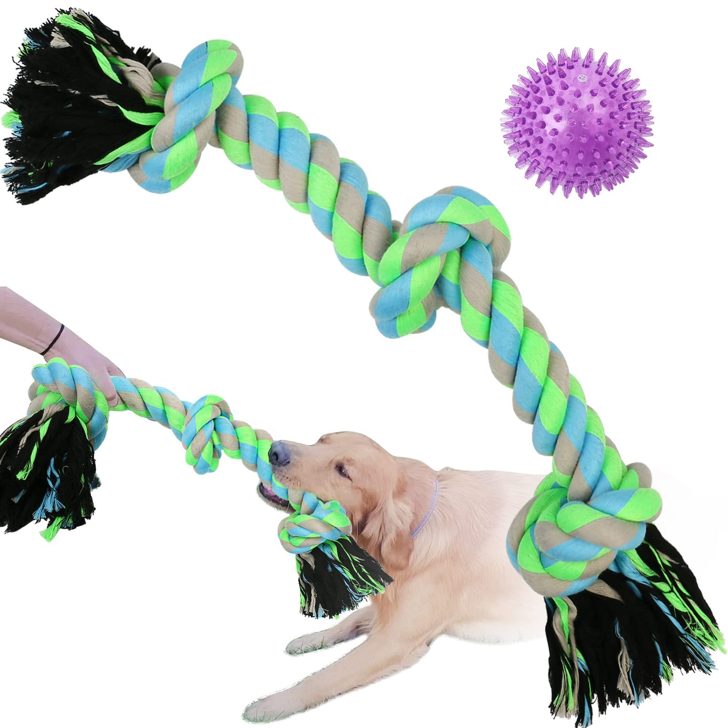 Prime Pets Dog Rope Toys for Aggressive Chewers, Indestructible Dog Chew Toys for Large and Medium Dogs, Interactive Tug of War Dog Toy for Teeth Cleaning, Squeaky Dog Ball