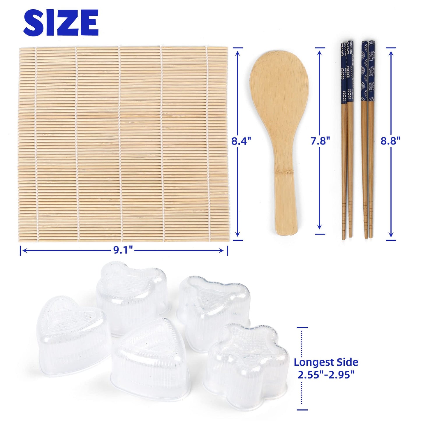 LotFancy Sushi Making Kit, 11pcs Sushi Mold DIY Tools with Triangle Heart Sushi Rice Ball Mold, Sushi Rolling Mat, Chopsticks and Holders, Paddle