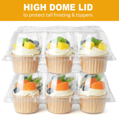 LotFancy Cupcake Containers 6 Count, 40 Pack, Half Dozen Clear Cupcake Boxes, Plastic Muffin Holders with Detachable Tall Dome Lid, Disposable Cupcake Carriers, BPA Free, Standard Size