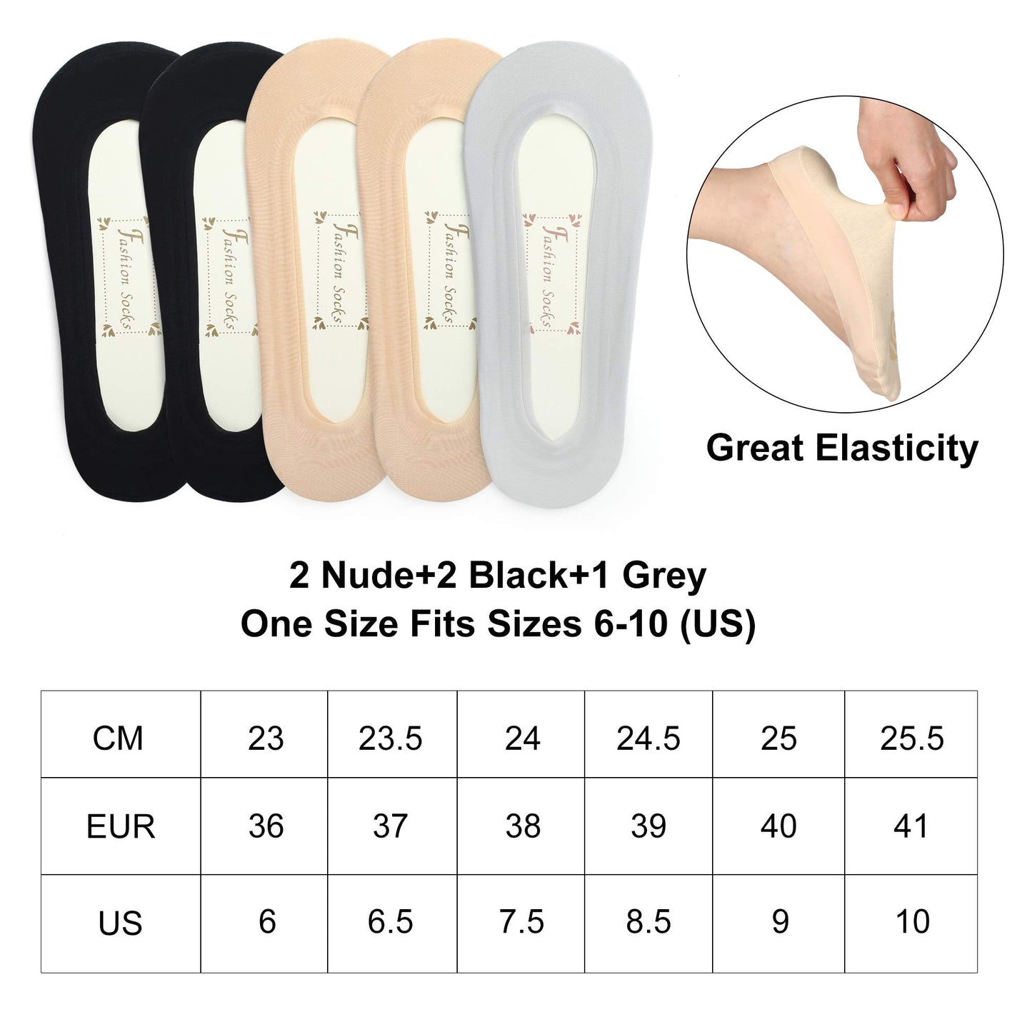 5 Pairs Women No Show Socks Nylon Ultra Thin Size 6-10 US, Low Cut Liner Socks for Heels, Loafers, Flats, Boat Shoes, Non-Slip Invisible Hidden Socks