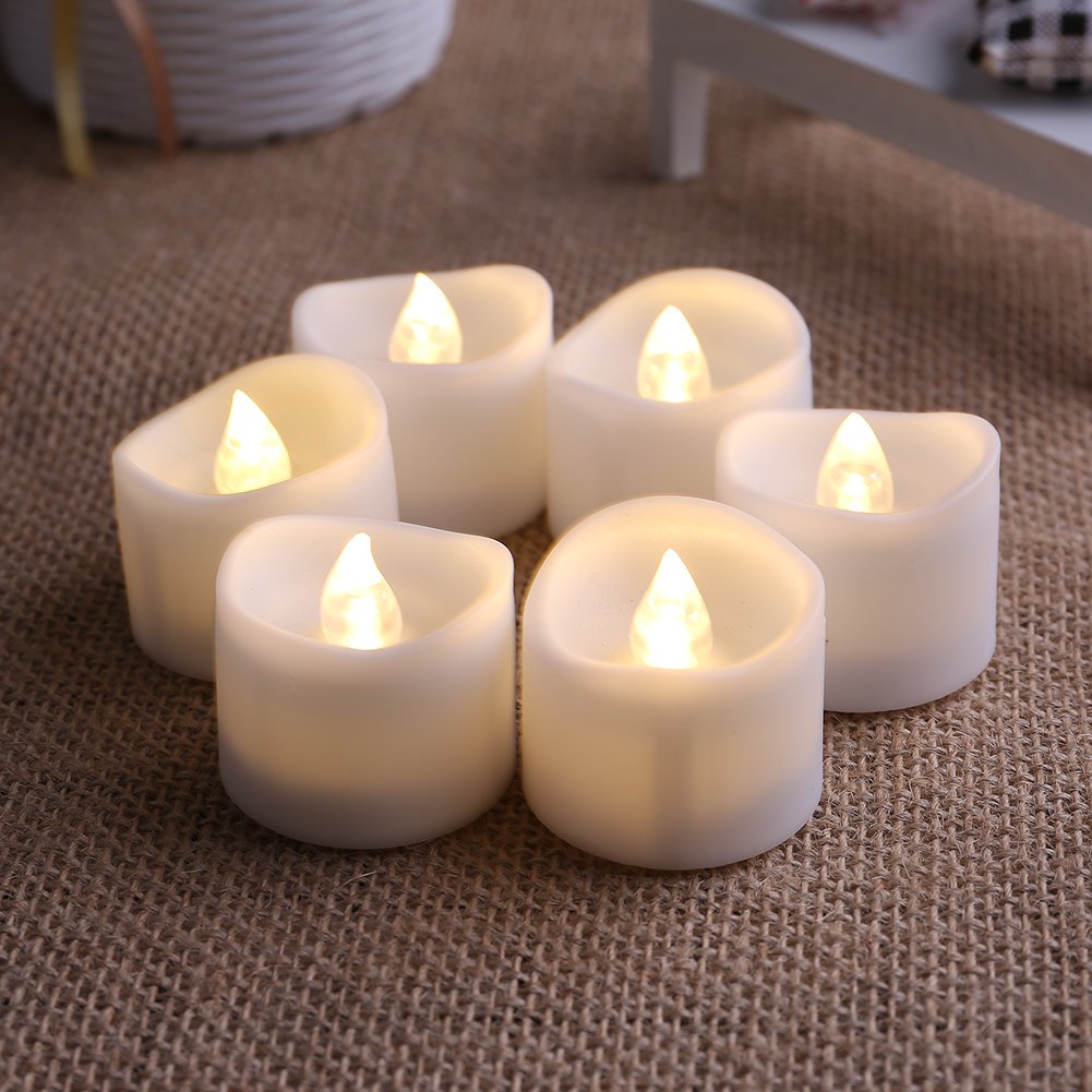 LotFancy Flameless Flickering Candles - Battery Operated Bright LED Tealight Candles Set - Electric Realistic Votive Candles, Warm White, Unscented, Pack of 12