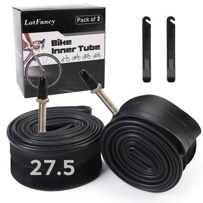 LotFancy 27.5 29 inch Mountain Bike Tube, 2PCS 27.5 x 2.125/2.4, 29 x 2.125/2.4 Bicycle Inner Tubes, 42mm Presta Valve, 2 Tire Levers Included