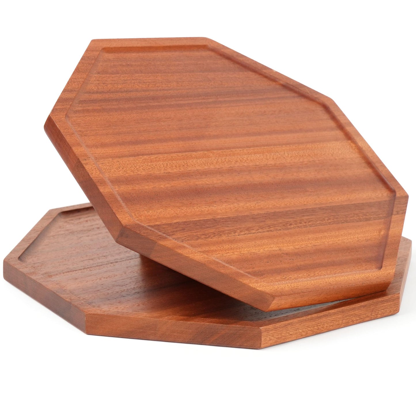 LotFancy Wood Serving Tray, Set of 2, Wooden Serving Platter, Octagon Wood Serving Plates for Fruit, Cheese, Coffee, Tea, Appetizer Charcuterie Boards