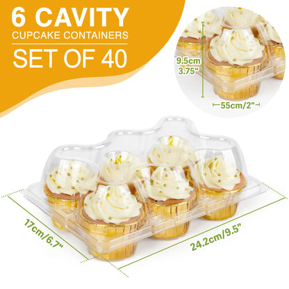 LotFancy Cupcake Containers 6 Count, 40 Pack, Half Dozen Clear Cupcake Boxes, Plastic Muffin Holders with Detachable Tall Dome Lid, Disposable Cupcake Carriers, BPA Free, Standard Size