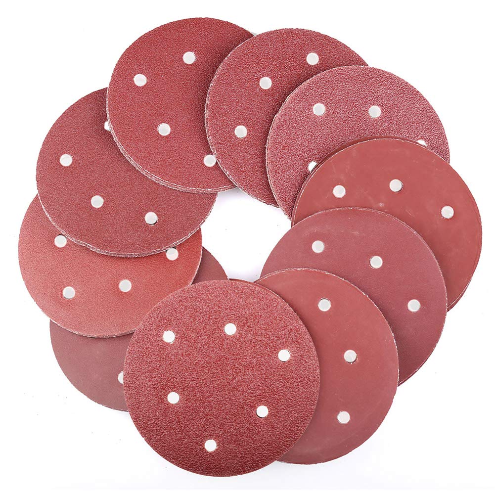 5 Inch 6-Hole Hook and Loop Sanding Discs by LotFancy - 90PCS 40/60/80/100/120/180/240/320/400/800 Grit Assorted Orbital Sander Round Sandpaper