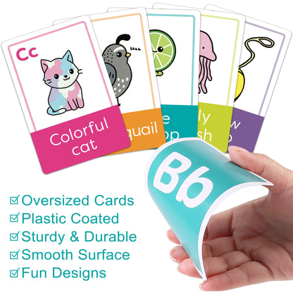 LotFancy ABC Flash Cards for Toddlers 2-4, Jumbo Size, 26 Letters, Mnemonic Alphabet Learning Cards, Educational Flashcards for Kids in Pre-k, Kindergarten