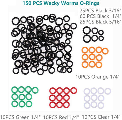 LotFancy 150PCS Wacky Worm O-Rings for Soft Stickbaits, Fits 3",4"&5", 6" Senkos, with Plastic Storage Case