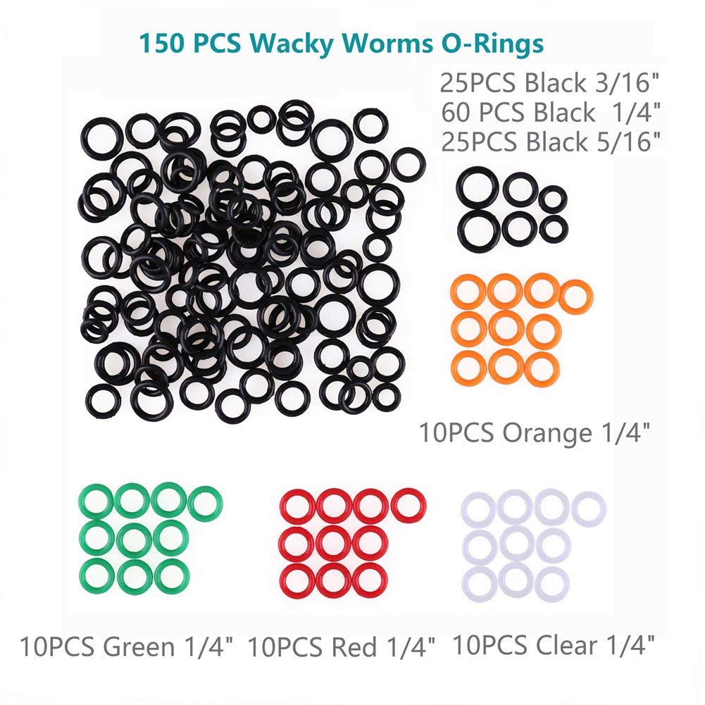 LotFancy 150PCS Wacky Worm O-Rings for Soft Stickbaits, Fits 3",4"&5", 6" Senkos, with Plastic Storage Case