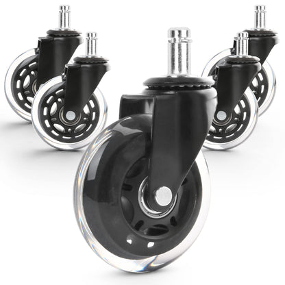 LotFancy Office Chair Wheels, Replacement Chair Caster Wheels for Hardwood Floors and Carpet, Set of 5, 3 inch, Heavy Duty, Noise Free, Rubber Wheels, Universal Fit