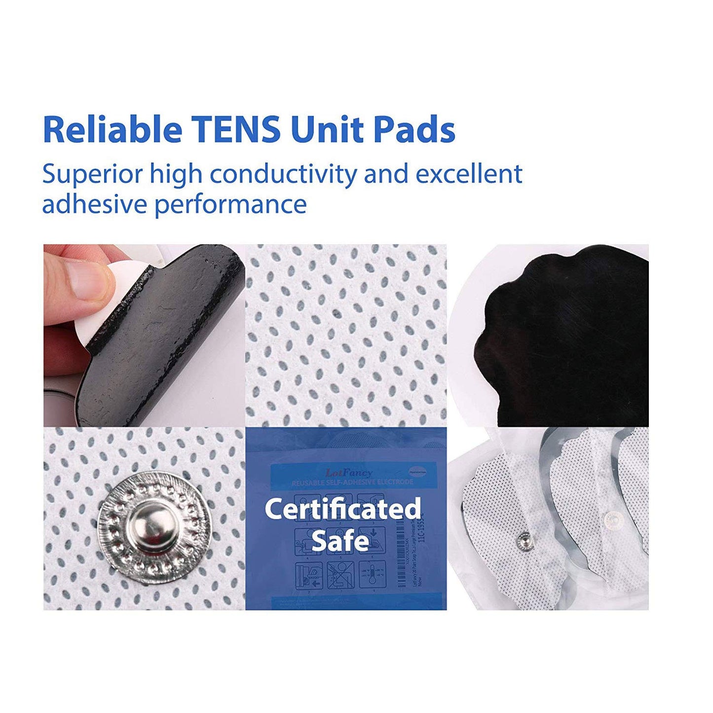 LotFancy TENS Unit Replacement Pads Snap On, 40 Pcs Self-Adhesive Electrode Pads, Reusable Tens Pads for TENS/EMS Massager