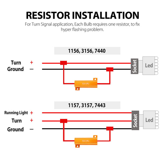 LotFancy Load Resistors 50W 6ohm, 4 Pack, Fix LED Bulb Fast Hyper Flash, Turn Signal Blink Error Code, LED License Plate Lights