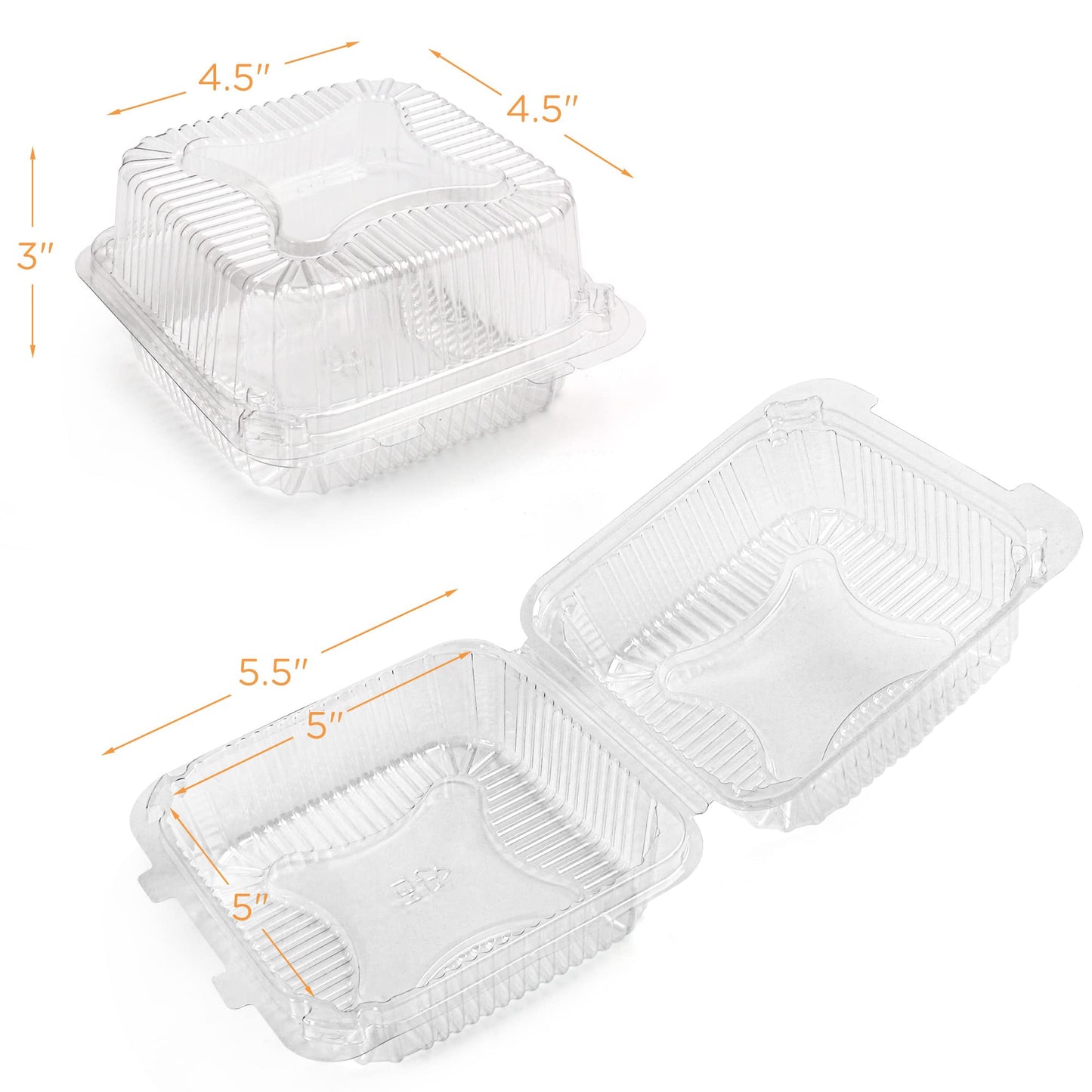 LotFancy Clear Plastic Take Out Containers, 5 x 5 Inch, 125 Pcs Disposable Clamshell Food Containers with Lids, Square Hinged Dessert Containers To Go Boxes for Cake Slice, Salad, Sandwich, Pasta