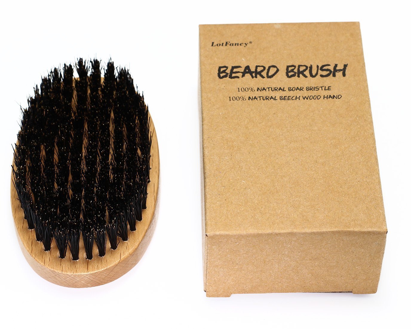 Beard & Mustache Brush for Men by LotFancy - 100% Natural Boar Bristle Beard Brush, for Styling, Grooming, Shaping, Distributing Wax