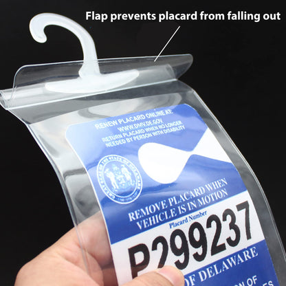 LotFancy Handicap Placard Holder- 10.6" x 5", Ultra Transparent Disabled Parking Placard Protector Hanger Sleeve - Pack of 2, with Plastic Large Hanger