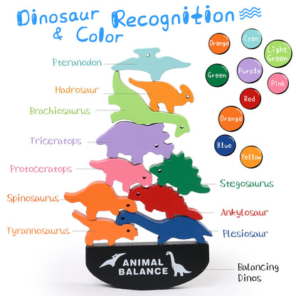 LotFancy Dinosaur Toys for Kids 3-7, Wooden Stacking Toys, Dinosaur Building Blocks for Boys Girls, Preschool Montessori Learning Toys
