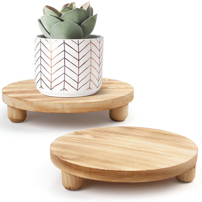 LotFancy Wooden Plant Stool, 2Pack, 10” Low Plant Stand, Round Pot Flower Pedestal Riser Holder for Indoor Outdoor Display