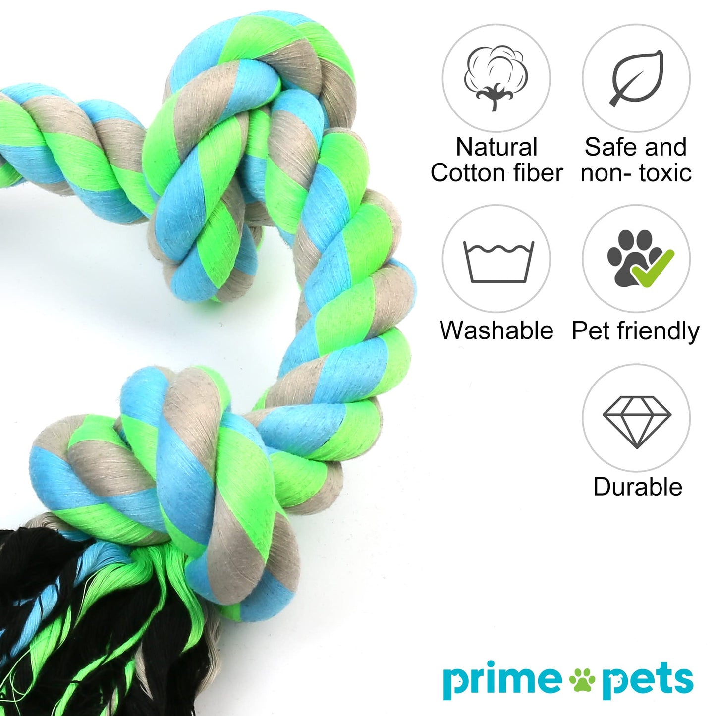 Prime Pets Dog Rope Toys for Aggressive Chewers, Indestructible Dog Chew Toys for Large and Medium Dogs, Interactive Tug of War Dog Toy for Teeth Cleaning, Squeaky Dog Ball