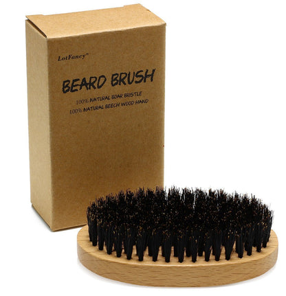 Beard & Mustache Brush for Men by LotFancy - 100% Natural Boar Bristle Beard Brush, for Styling, Grooming, Shaping, Distributing Wax