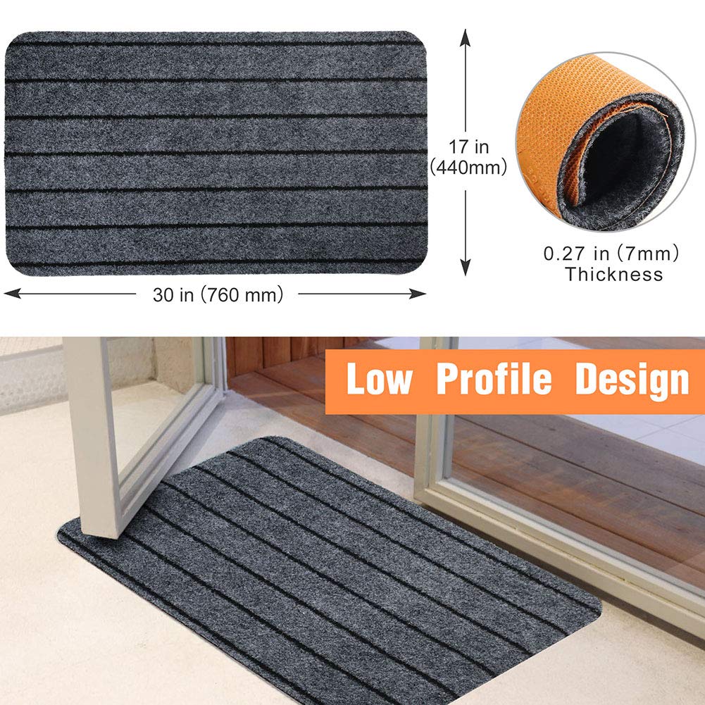 Door Mat Outside Inside with Non-Slip TPR Rubber Backing, 17" X 30" Doormat for Entrance Way Outdoors Indoor, Striped Entryway Rug, Floor Mat for Home, Low Profile, Machine Washable