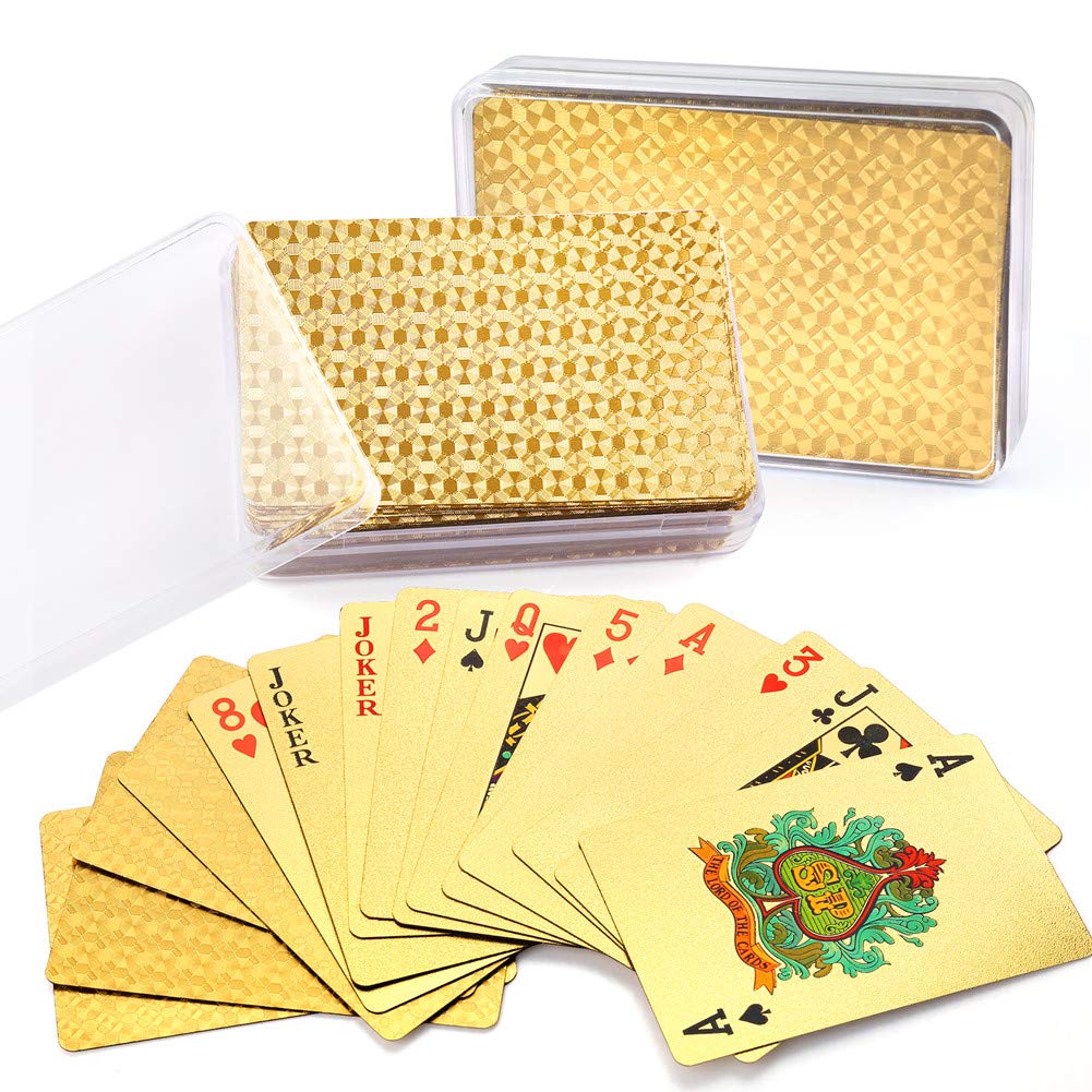 24K Gold Foil Playing Cards 2 Decks of Cards with Boxes Waterproof P 24K Gold Foil Playing Cards 2 Decks of Cards with Boxes Waterproof P