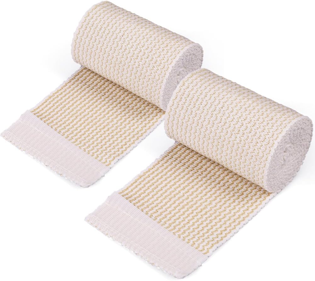 Cotton Elastic Bandage Compression Wrap with Hook-and-Loop Closure on Both Ends by LotFancy, 3 inch by 5 Yards, Pack of 2