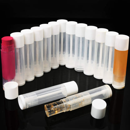 LotFancy 60 Lip Balm tubes Empty, 5.5ml (3/16 Oz) Lip Balm Container Tubes with White Caps, BPA Free & Leak Free, Refillable