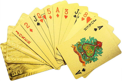 LotFancy Golden Foil Plated Playing Cards, 2 Decks of Cards, Bridge Size Standard Index, for Cards Games, Magic Props, Great Gift (1 Deck Bill Backing and 1 Deck Mosaic Backing)