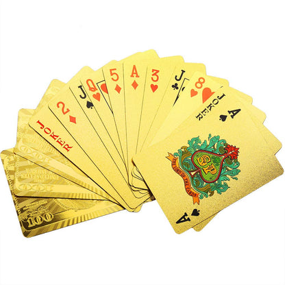 LotFancy Golden Foil Plated Playing Cards, 2 Decks of Cards, Bridge Size Standard Index, for Cards Games, Magic Props, Great Gift (1 Deck Bill Backing and 1 Deck Mosaic Backing)