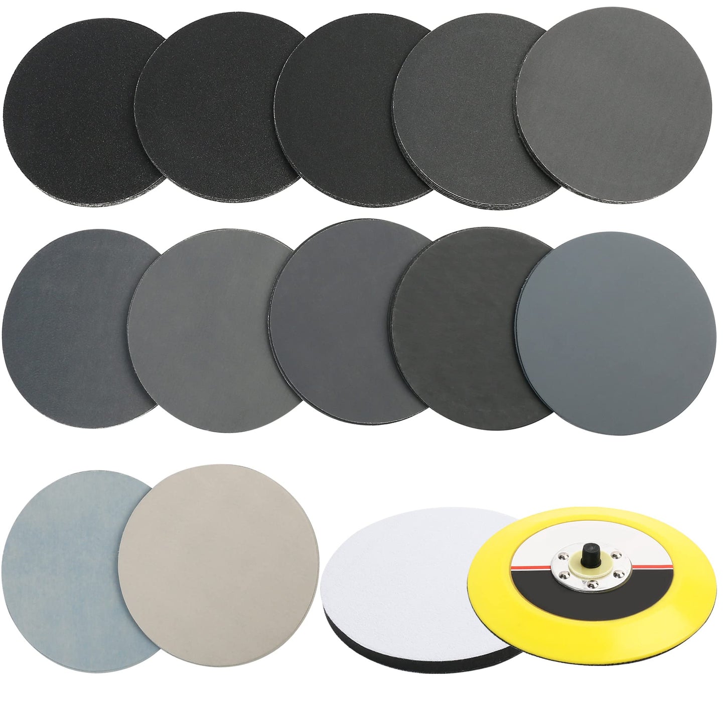 LotFancy Wet Dry Sanding Disc 6 Inch, 60PCS 60 to 7000 Grit, Silicon Carbide Hook and Loop Sandpaper with 6” Backing Pad and Foam Buffering Pad, for Automotive Wood Polishing & Finishing