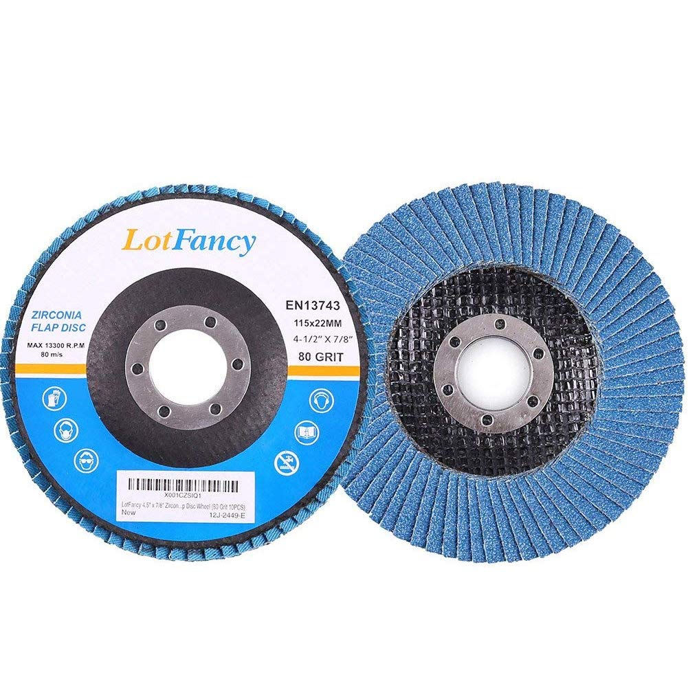 LotFancy 80 Grit Flap Discs, 4.5 Inch Sanding Grinding Wheels, 10PCS, Zirconia Alumina Abrasive