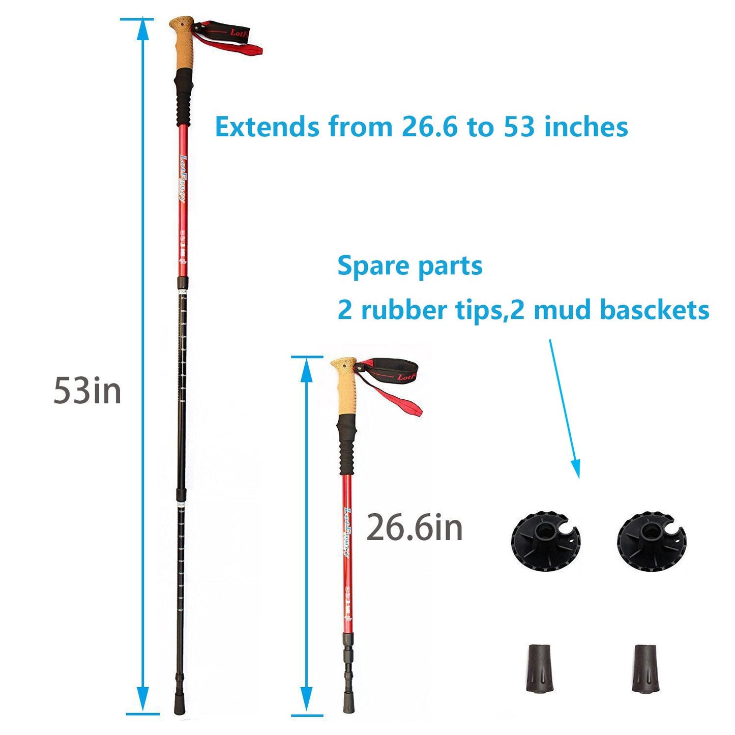 LotFancy Trekking Poles - Ultralight Walking Hiking Sticks, Adjustable Trail Poles for Women Men
