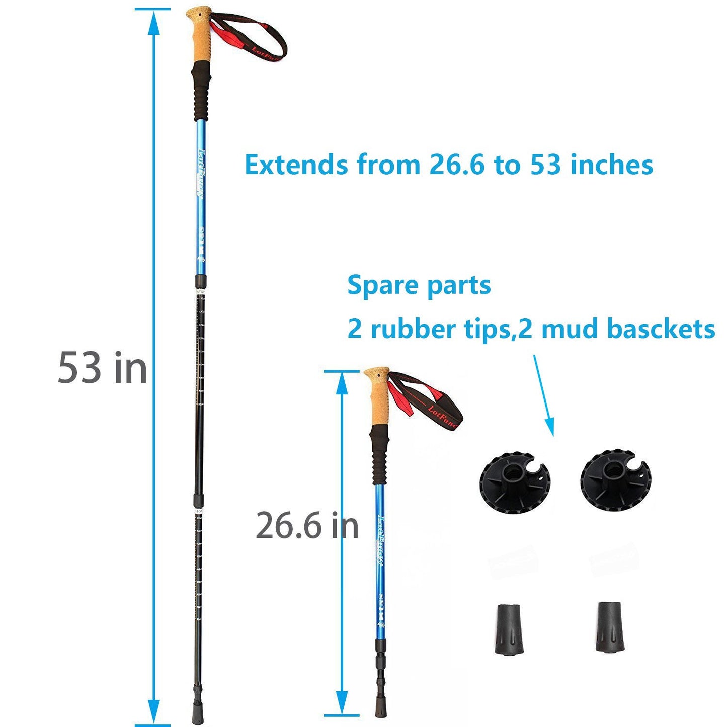 LotFancy Trekking Poles - Ultralight Walking Hiking Sticks, Adjustable Trail Poles for Women Men