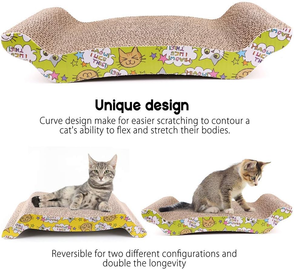 Cat Scratcher Cardboard with Catnip, Pack of 2 Recycle Corrugated Cat Scratching Board, Reversible Replacement Pad Lounge, Cute Wave Design