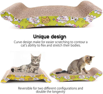 Cat Scratcher Cardboard with Catnip, Pack of 2 Recycle Corrugated Cat Scratching Board, Reversible Replacement Pad Lounge, Cute Wave Design