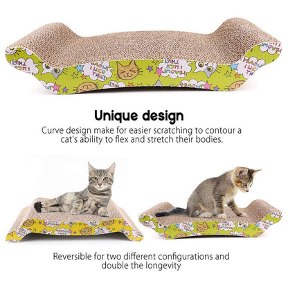 Cat Scratcher Cardboard with Catnip, Pack of 2 Recycle Corrugated Cat Scratching Board, Reversible Replacement Pad Lounge, Cute Wave Design