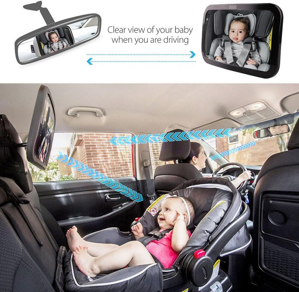 LotFancy Rear Facing Baby Back Seat View Mirror,Safe,Shatter-Proof,Large Size,Clear-Sight