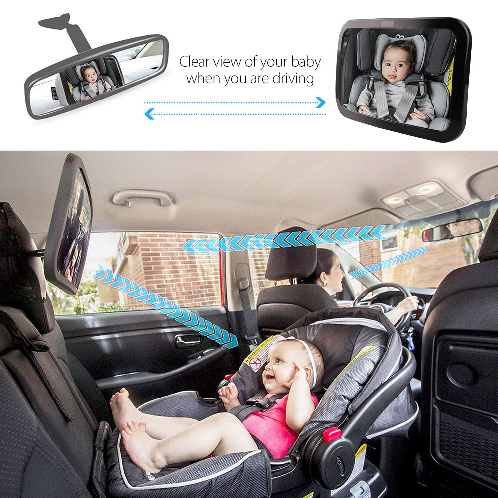 LotFancy Baby Car Mirror, Shatterproof Backseat Mirror, Crystal Clear View of Infant in Rear Facing Car Seat, 360° Adjustable View, Safe, Secure, Non-glass